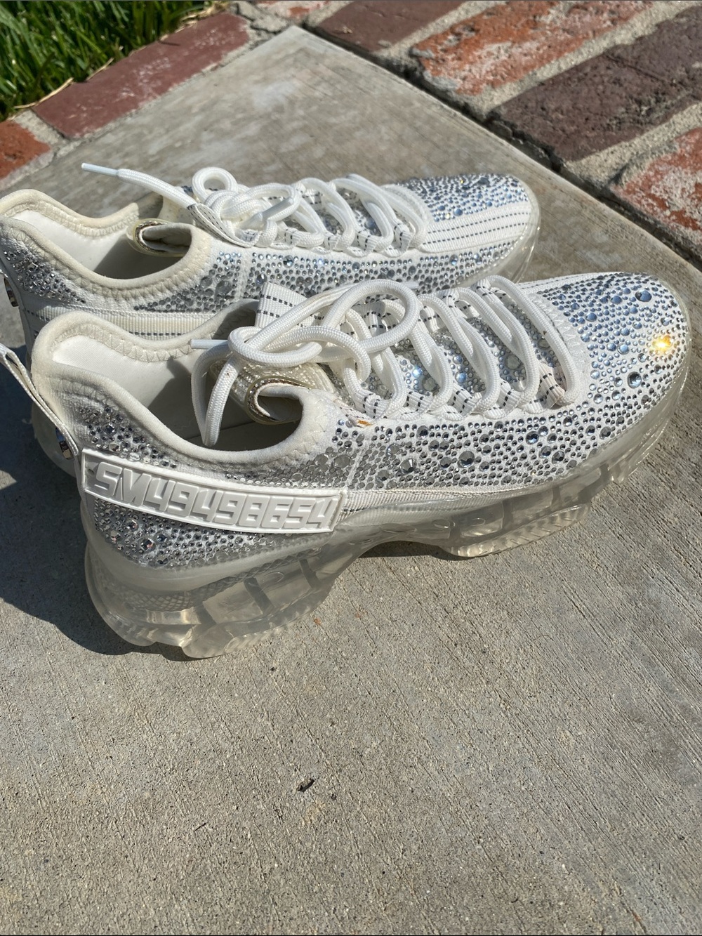 Steve Madden White Crystal Embellished Chunky Sneakers - Picture 16 of 16